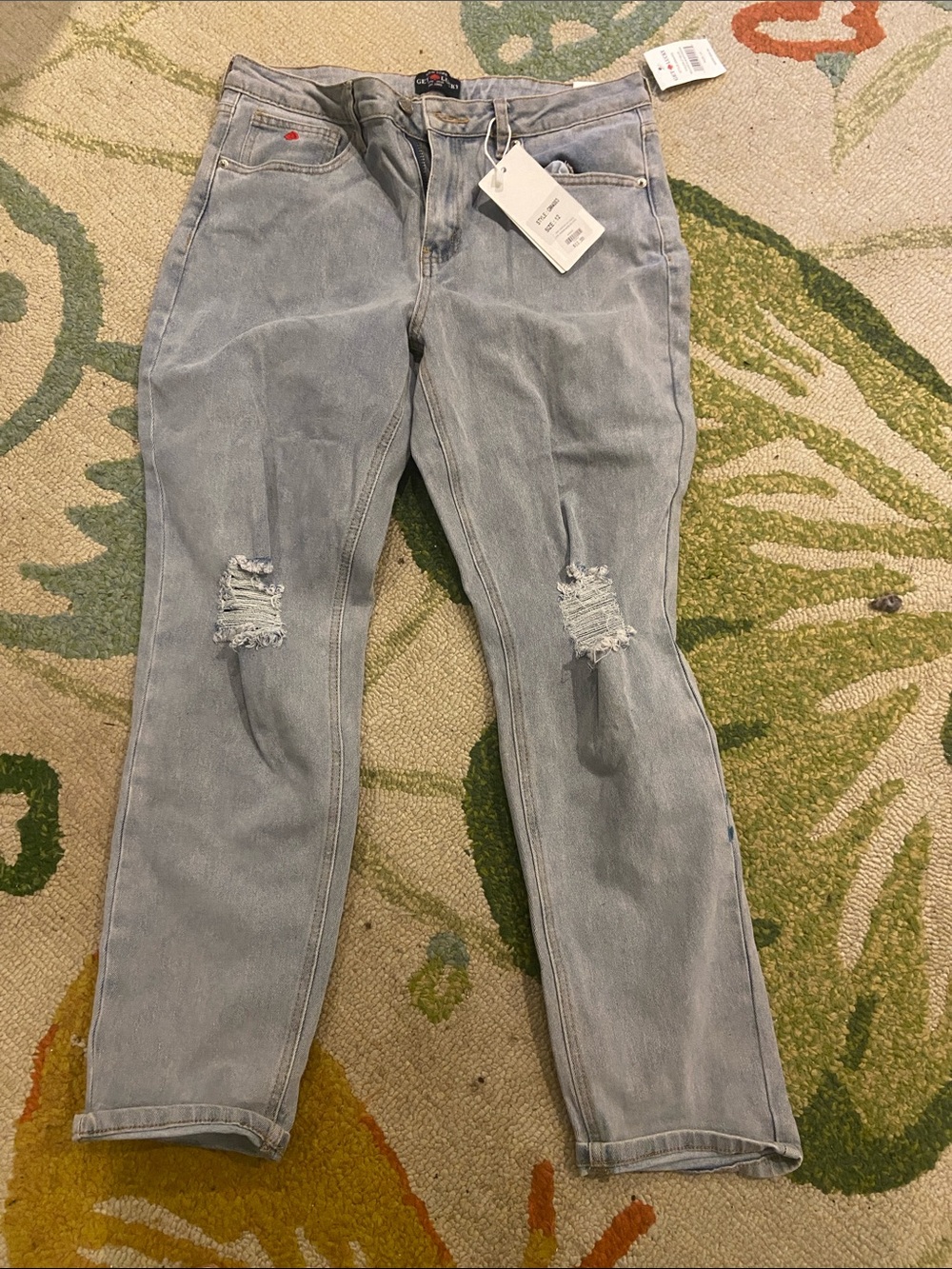 Distressed Light Blue Boyfriend Jeans - Mid Rise Relaxed Fit